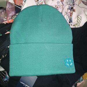 Lucky Brand Smiley Teal Beanie with Clover Embroidery